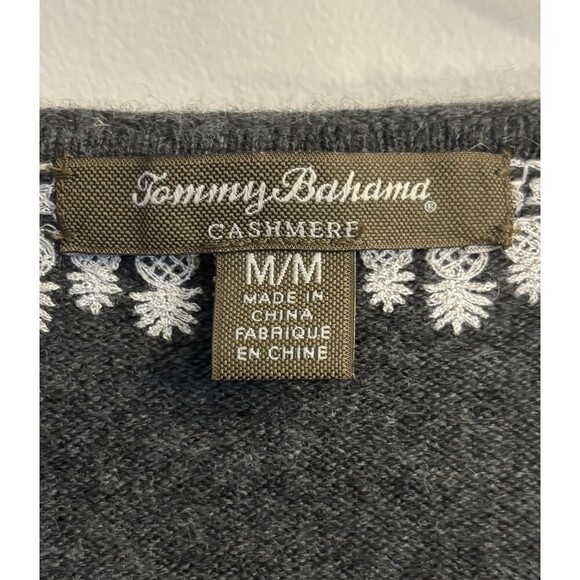 TOMMY BAHAMA 100% Cashmere Sweater Women Medium Gray Pineapple Embroidered Tunic - Picture 3 of 10